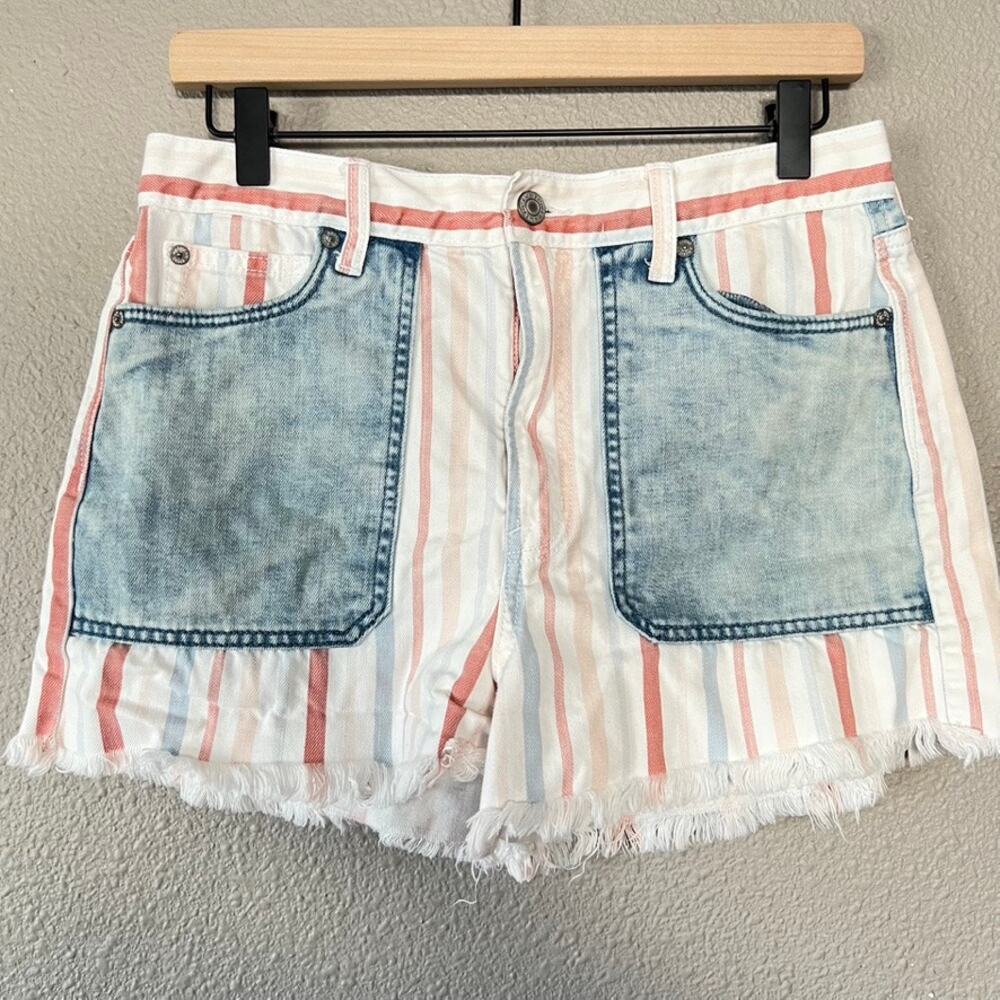 American Eagle Mom Short Colorful Stripe Cut Off High Rise Contrast Shorts 8